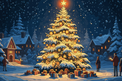Árbol de Navidad en un paisaje invernal