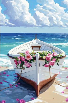 Barco con flores en la playa
