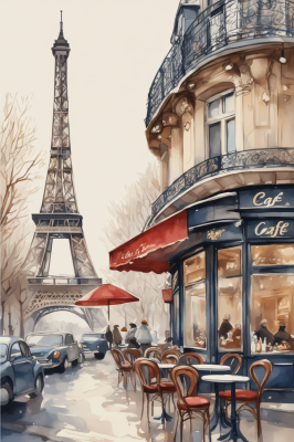Parisisk café med Eiffeltårn