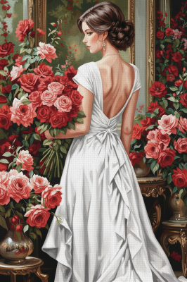 Donna in abito bianco con rose – BG26-0245