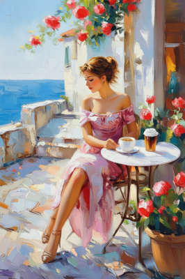 Cafenea mediteraneană cu trandafiri – BG26-0285