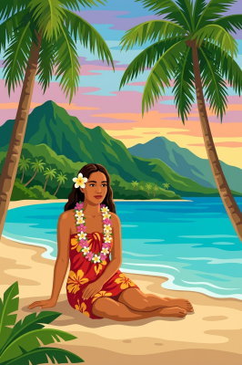 Chica hawaiana en la playa