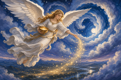 Anjo iluminado pela luz das estrelas