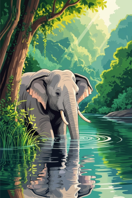 Elefant ved junglens bæk
