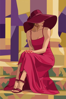 Elegante signora con cappello - versione in abito porpora