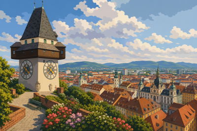 Panorama della torre dell'orologio di Graz