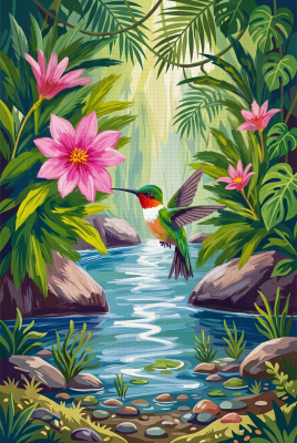 Kolibri trooppisella purolla