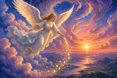 Anjo da guarda ao pôr do sol