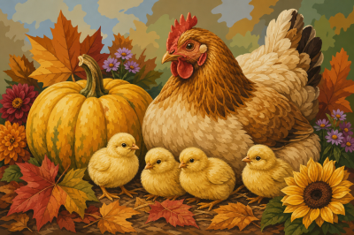 Autumn chicken family