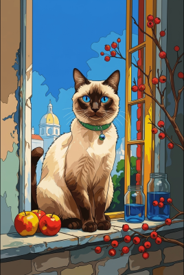 Siamese cat in the needlepoint