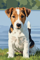 Dog portrait - Fox Terrier puppy by the lake