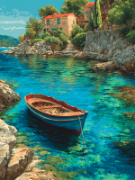 Lone boat in the bay tapestry series – 25-641