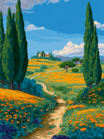 Tuscany with yellow flowers