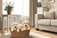 Labrador-Hundewelpen in einem Korb