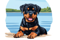 Dog portrait - Rottweiler puppy by the pond
