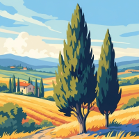 Cypress trees in the Tuscan landscape