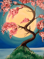 Japanische Holz und Vollmond