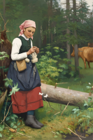 Reproduction de Johan Krouthén - Filleau qui brode dans la pente forestière