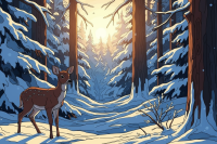 Selva invernale con capriolo