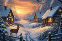 Winterlandschaft mit Hirsch auf Gobelin-Leinwand