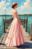 Una mujer en el muelle junto a la playa