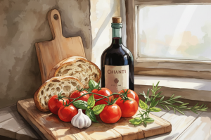 Naturaleza muerta con pan y tomates - Variación 1