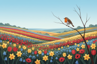 Campo di fiori con uccello