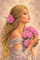 Signora con fiori rosa
