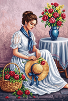 Lady with hat and flowers