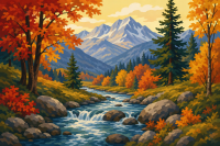 Autumn forest landscape with a stream