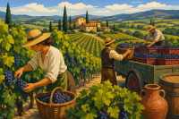 Tuscan grape harvest scene