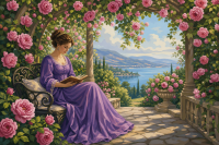 Lady reader under the rose arbor