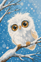 Hibou assis sur une branche enneigée