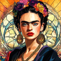Frida Kahlo portrait in the style of Alphonse Mucha. – FR24-011