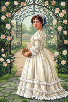 Frau im Rosengarten
