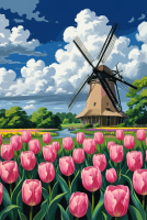 Holland vindmølle med tulipanmark (gobelin)