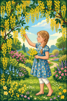 Chica con flores de lluvia dorada