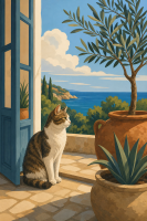 Cat on the seaside terrace