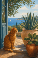 Kat på strandterrassen