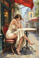 Parisian café with a romantic woman