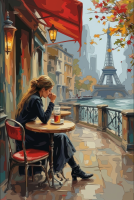 Parisian café in an autumnal atmosphere