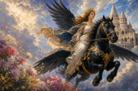 Winged horse among flowers