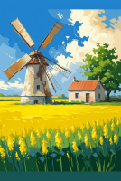 Windmill in the flower field