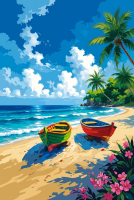 Tropical beach needlepoint boats